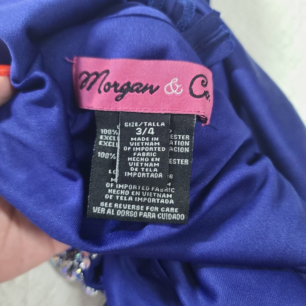 Morgan & Co Glam HOCO party Mini Dress Sz 3/4 Crystal embellishment pleated Blue - Picture 11 of 14